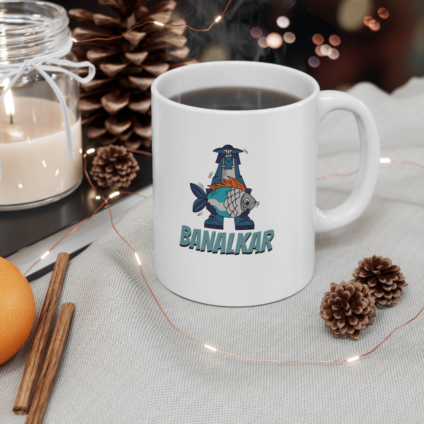 Banalkar Design Fish Lover Mug, Unique Gift for People of Benaulim, Coffee or Tea Cup, Humor