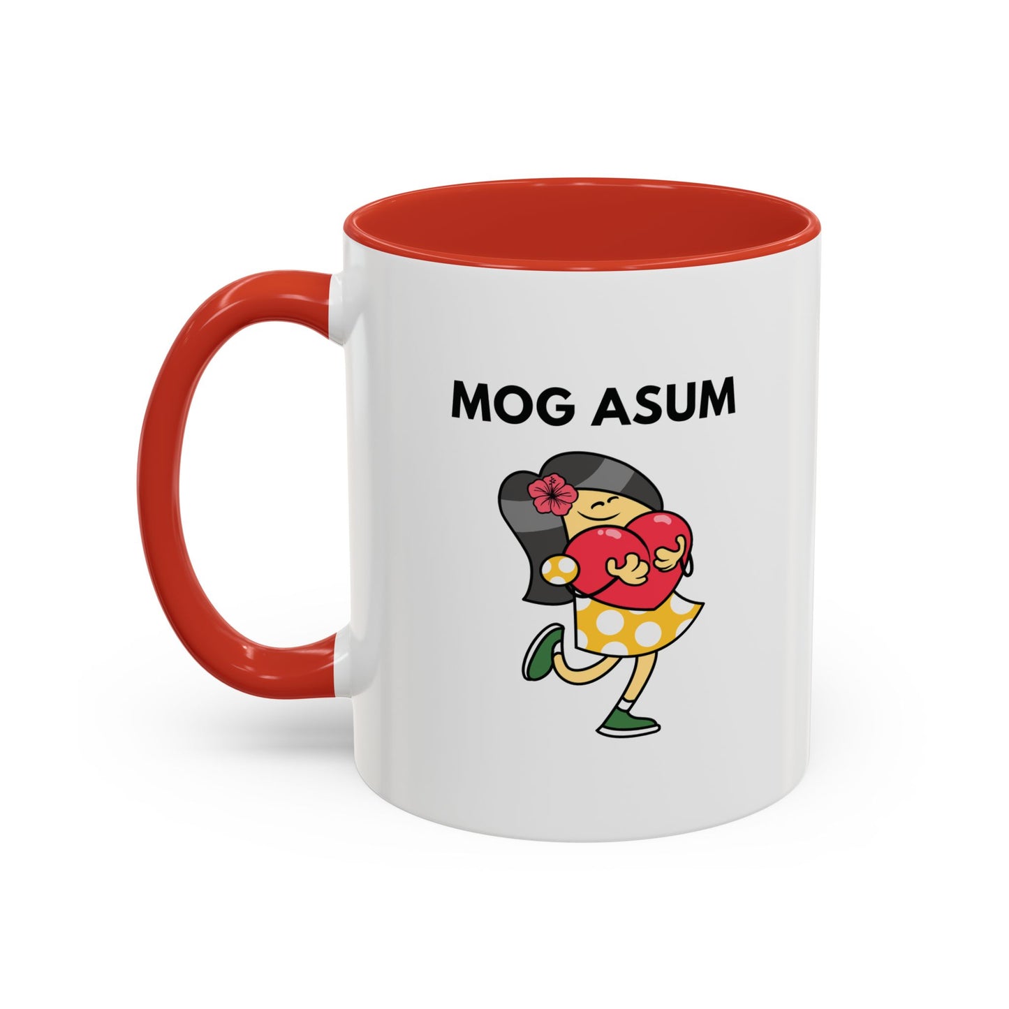 Mog Asum Coffee Mug — Cute Cartoon Girl Holding Heart Accent Mug (11oz)