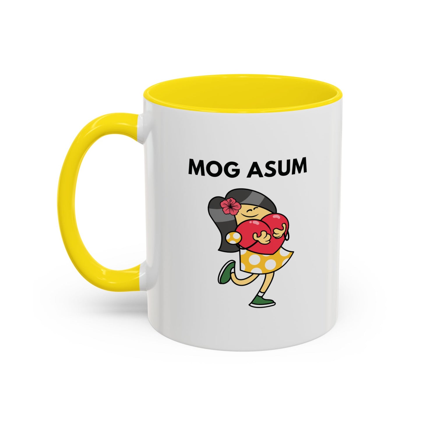 Mog Asum Coffee Mug — Cute Cartoon Girl Holding Heart Accent Mug (11oz)