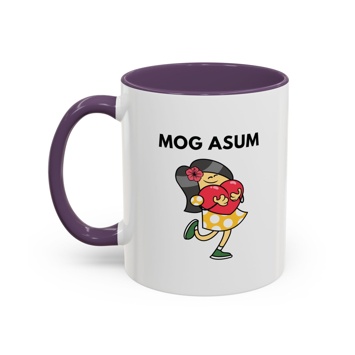 Mog Asum Coffee Mug — Cute Cartoon Girl Holding Heart Accent Mug (11oz)