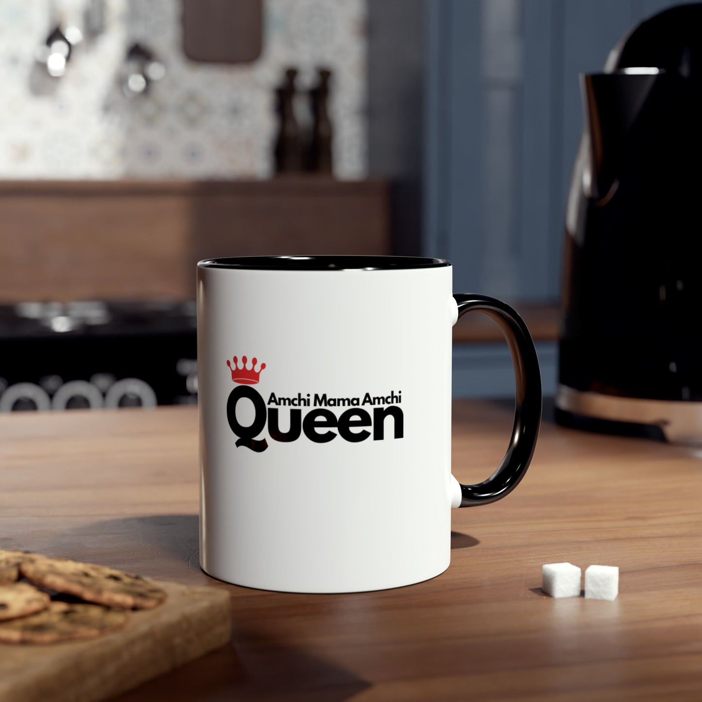 "Amchi Mama Amchi Queen" - Two-Tone Coffee Mug 11oz Ceramic Coffee Cup for Mother's Day and Everyday Use