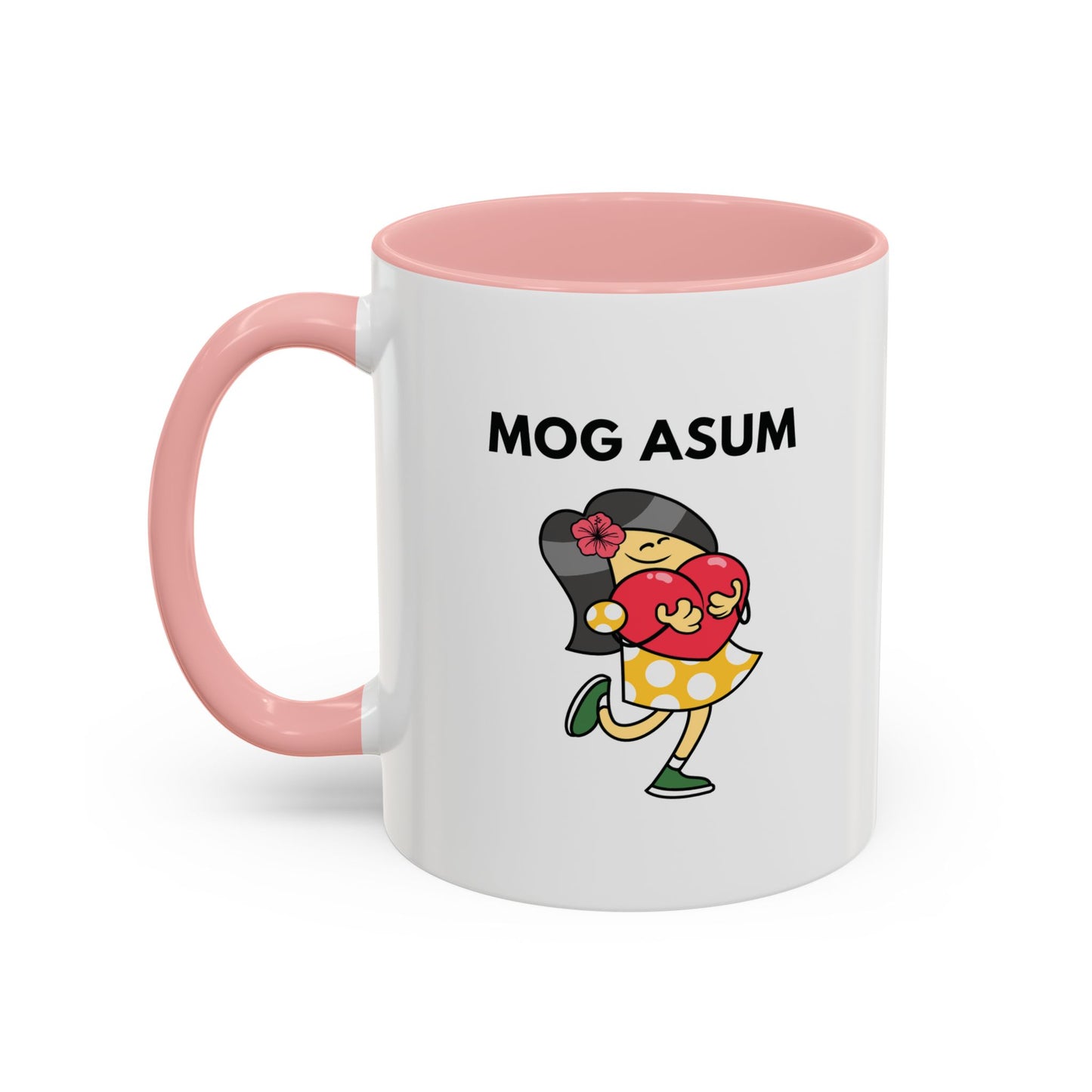 Mog Asum Coffee Mug — Cute Cartoon Girl Holding Heart Accent Mug (11oz)