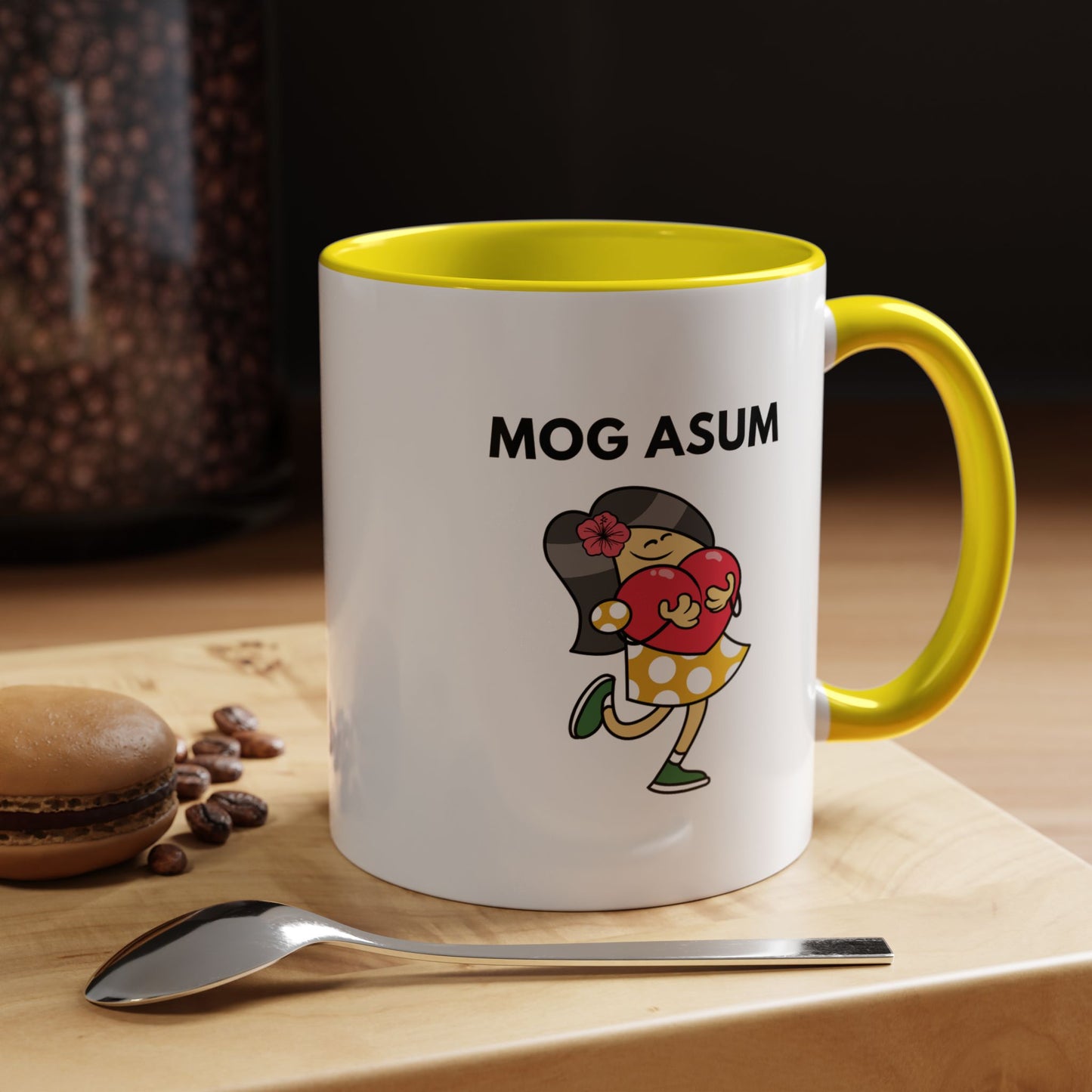 Mog Asum Coffee Mug — Cute Cartoon Girl Holding Heart Accent Mug (11oz)
