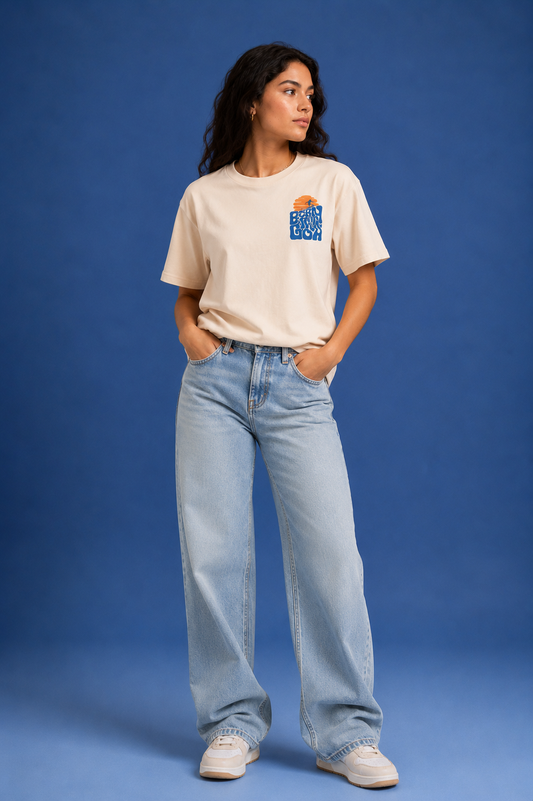 Born in Goa – Surf Life | Premium Oversized Tee – Beige