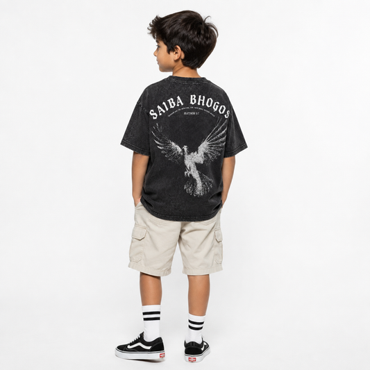 Saiba Bhogos – Premium Oversized Kids Tee (Optic Wash)