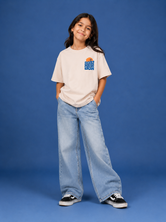Born in Goa – Surf Life | Premium Oversized Tee – Beige (Kids)