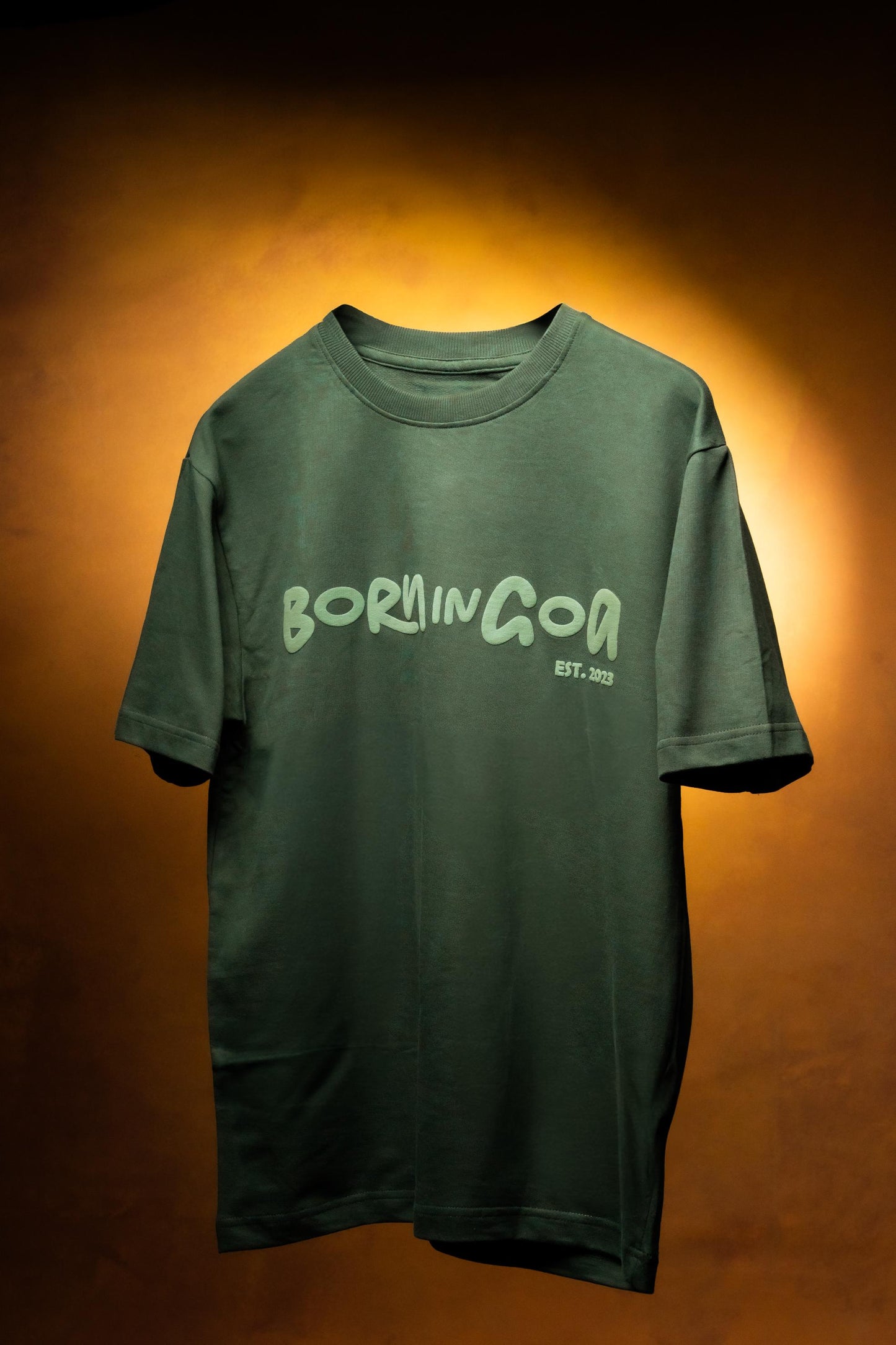 Born in Goa Essentials | Puff Print Unisex Fit Bottle Green