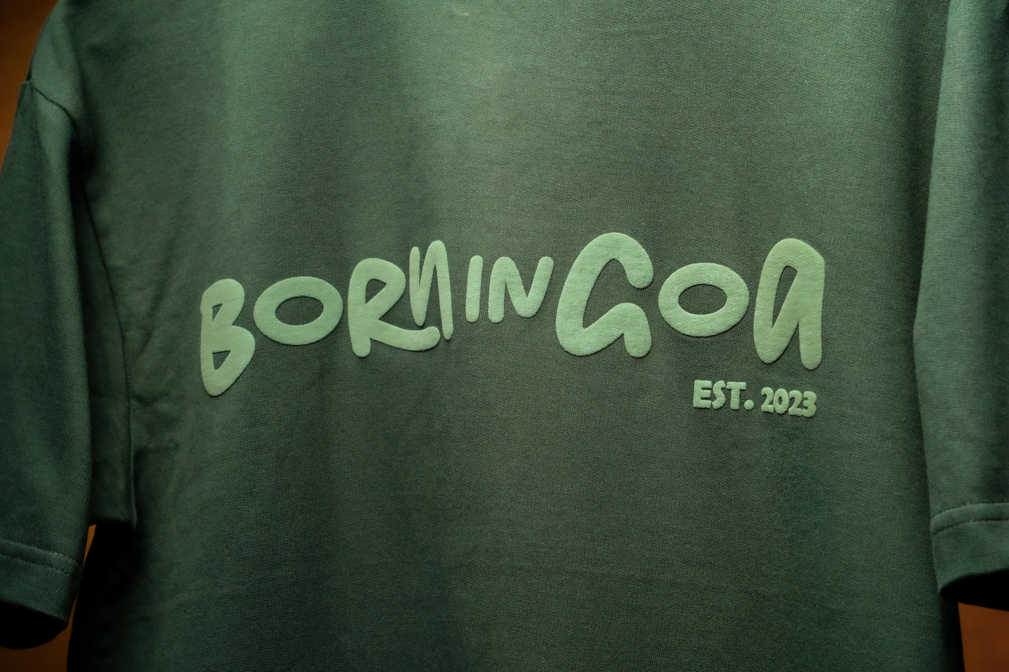 Born in Goa Essentials | Puff Print Unisex Fit Bottle Green
