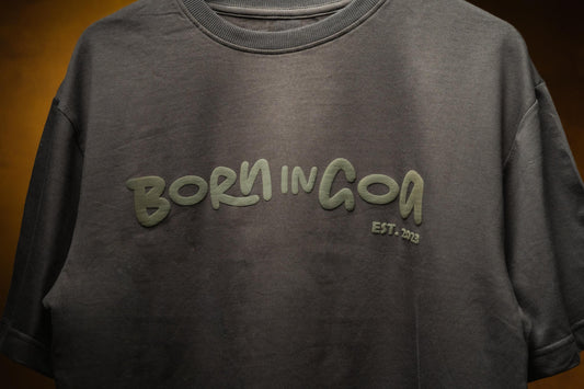 Born in Goa Essentials | Puff Print Unisex Fit Dark Grey