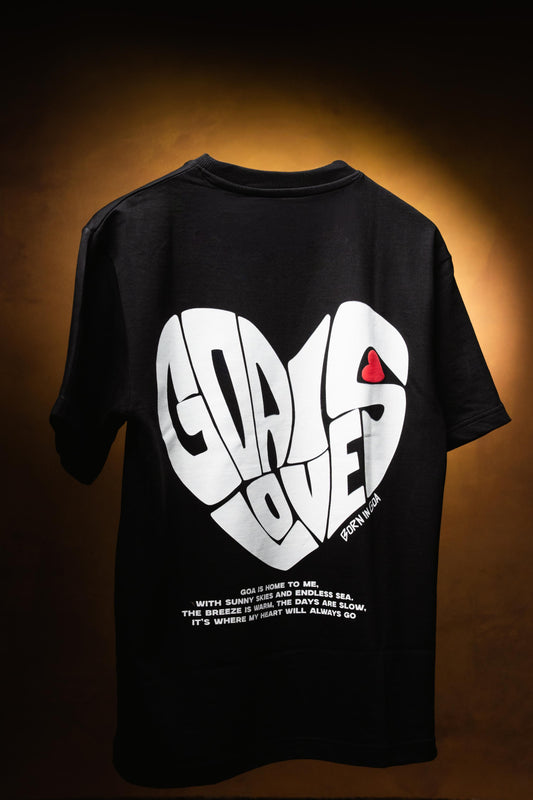 Goa is Love Puffed Heart Unisex Oversized t-shirt - Black