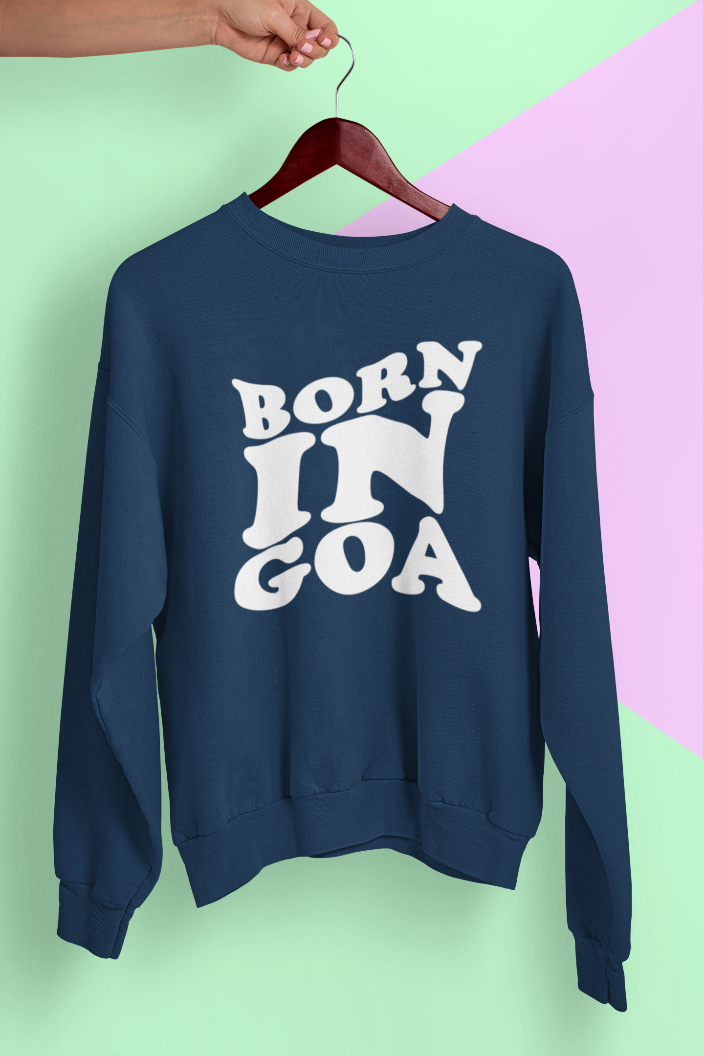 Unisex Born in Goa sweatshirt (Navy Blue)