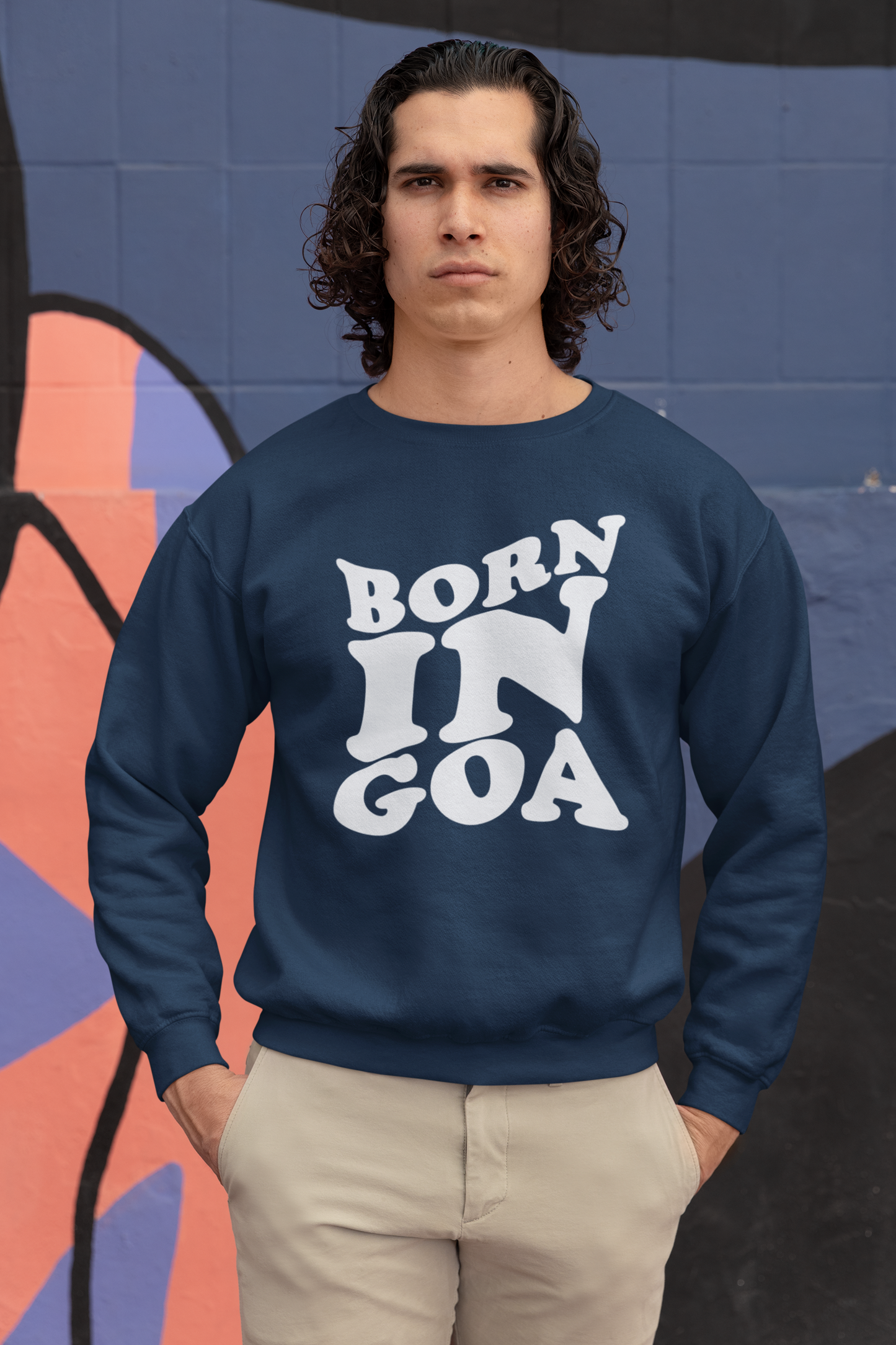 Unisex Born in Goa sweatshirt (Navy Blue)